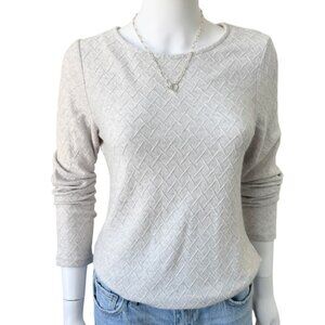 Mario Serrani Textured Knit Top Long Sleeve Gray Pullover Lightweight Small